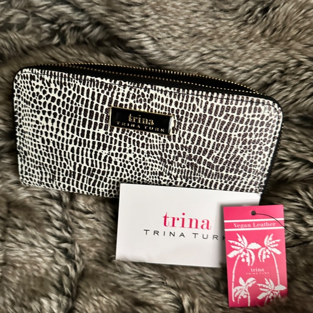 Trina Turk brand new wallet, black and white animal print. Brand new in the box
